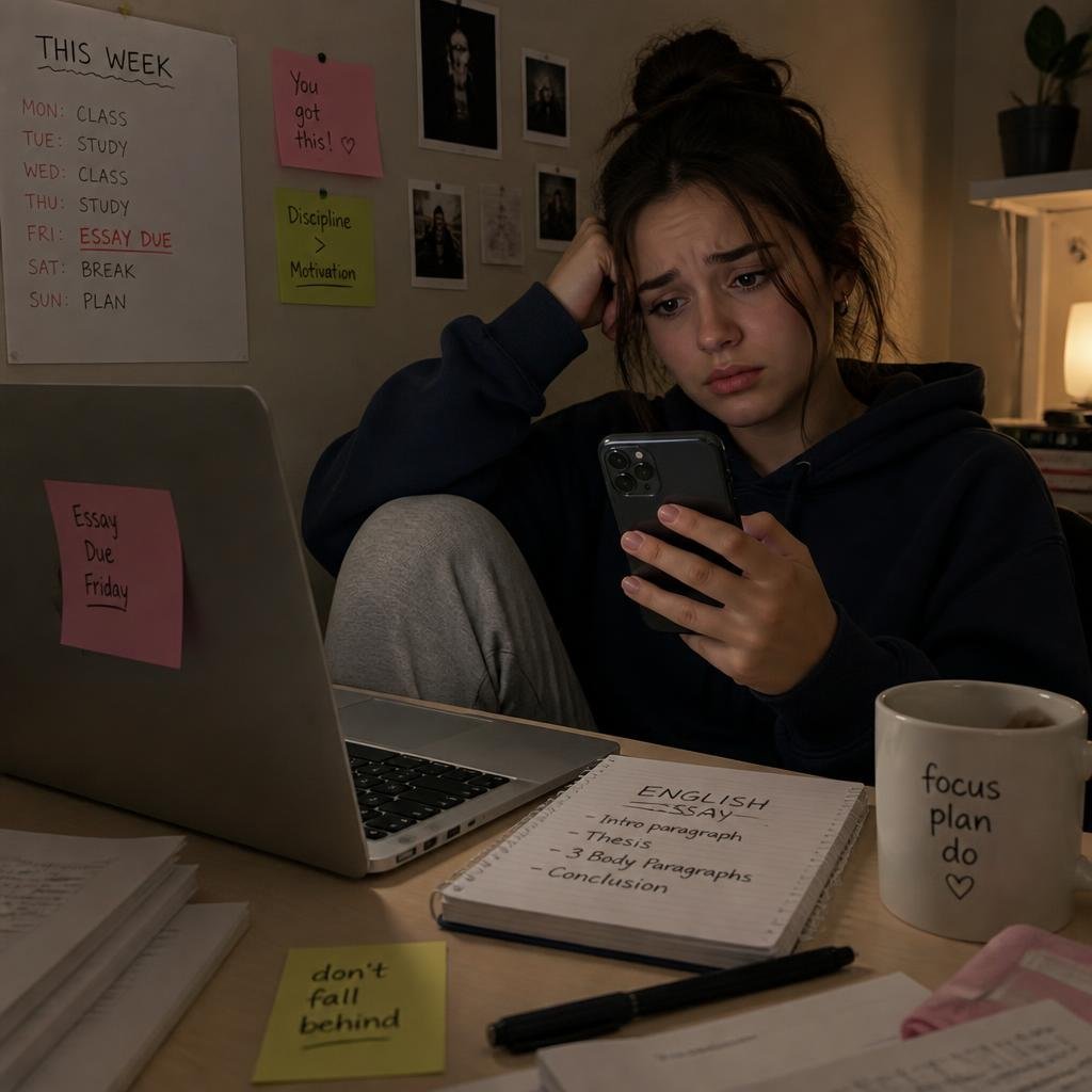 A girl with things to do still procrastinating and scrolling socials